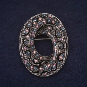 Brooch Accent 45x35 mm, crystals in blue chameleon and pink, silver-toned metal