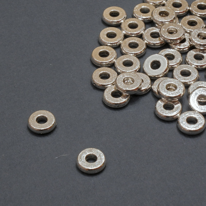 Bead Insert Findings - inner, diameter 2.5 mm +/-; diameter 7.5 x 2 mm +/-; silver-tone metal, packaging 20 g, 40 pcs (+/-)