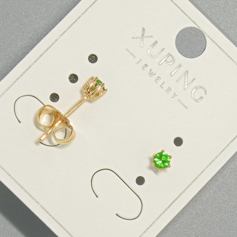 Xuping Stud Earrings with a Green Crystal, 4 mm Diameter ±, 18K Gold Plating