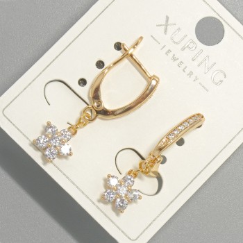 Earrings 'Flower' Xuping with white crystals, diameter 8 mm, length 29 mm, 18K gold plating
