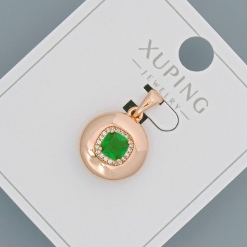 Xuping Pendant with Green Crystal and White Crystals, 14 mm Diameter, 20 mm Length, 18K Gold Plating
