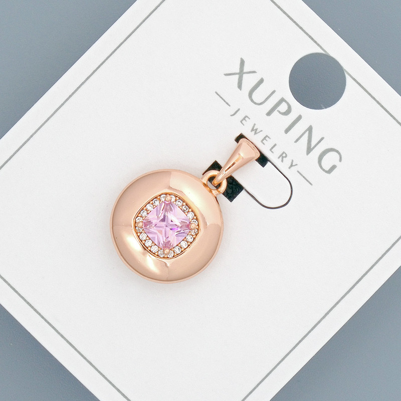 Xuping Pendant with Pink Crystal and White Crystals, 14mm diameter, 20mm length, 18K Gold Plating