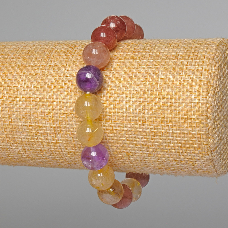 Assorted Bracelet of Natural Stone, Smooth Beads, 10mm Diameter, 18cm Length (Stretch)