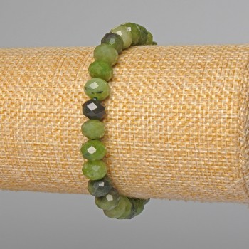 Jadeite Bracelet with Natural Gemstone, Faceted Rondels, Diameter 8×6.5 mm, Length 18 cm +/- (Stretch)