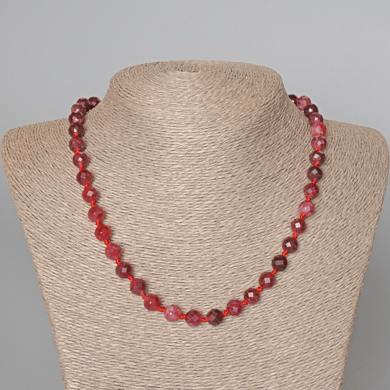 Rubellite Tourmaline Necklace, Natural Stone, Faceted Bead, 8mm Diameter, Length 48cm