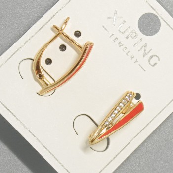 Xuping Earrings with White Crystals and Red Enamel, diameter 6×18 mm, 18K plating