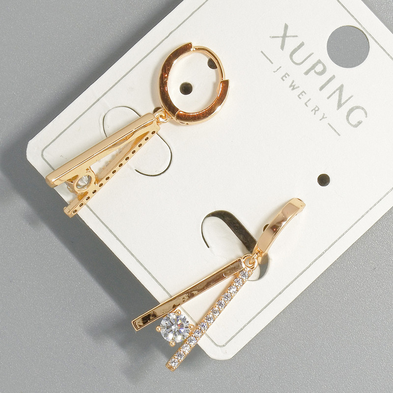 Xuping Earrings with White Crystals and a Crystal, Diameter 7x18.5 mm, Length 28.5 mm, 18K Gold Plating