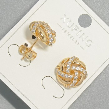 Xuping stud earrings with white crystals, diameter 12.5 mm, 18K gold plating