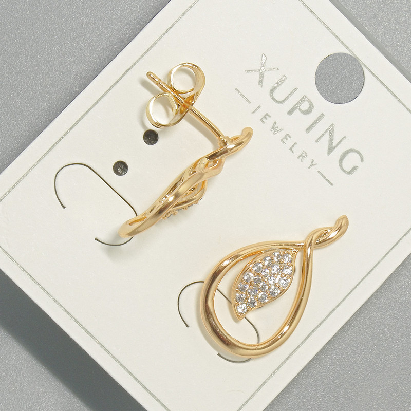 Xuping Stud Earrings with White Crystals, Diameter 12x21 mm, ± 18K Gold Plating