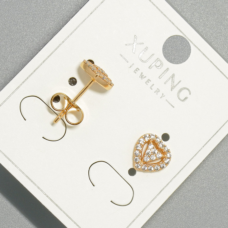 Heart Stud Earrings Xuping with White Crystals, 8x8 mm diameter, 18K gold plating