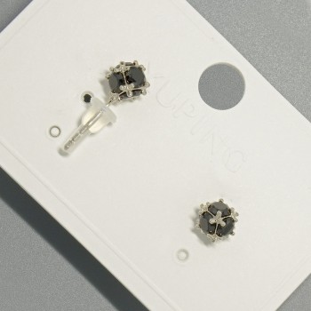 Xuping stud earrings with a black crystal, diameter 6.5 mm, rhodium-plated