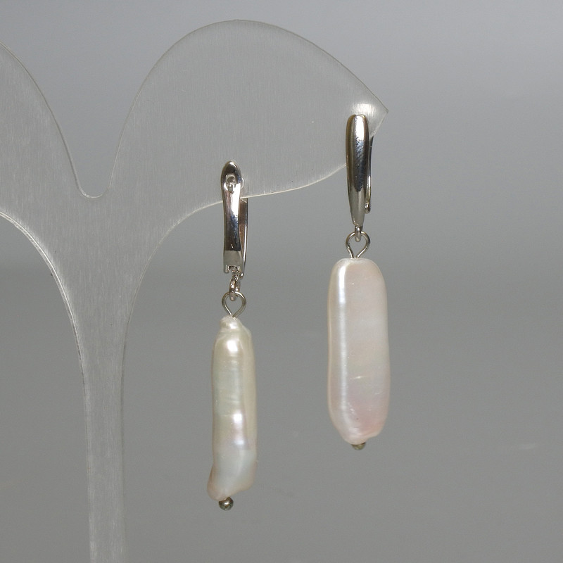 Baroque Pearl Earrings with a Gasoline Tint, 10x28 mm diameter + -, 49 mm length + - English clasp