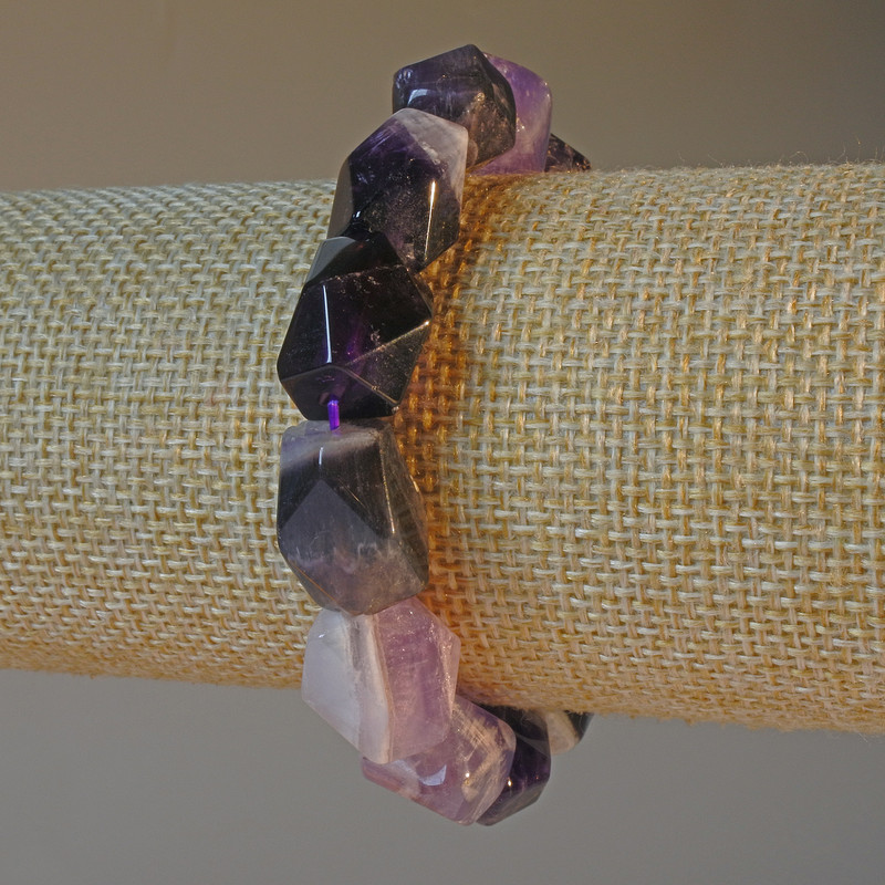 Faceted natural amethyst bracelet, beads diameter 12x15 mm ±, length 18 cm ± (stretch)