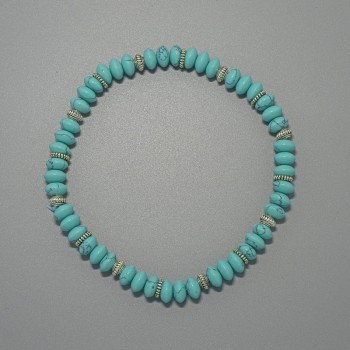 Turquoise Bracelet (Imitation) Smooth Rondelle Beads, 6x3.5 mm, length 18 cm +/- (stretch) with metal inserts