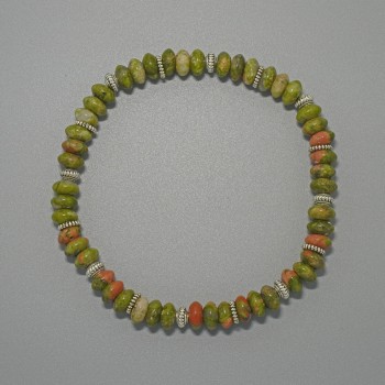 Jasper Heliotrope Bracelet, natural smooth rondel beads, diameter 6.5x3 mm, length 18 cm (stretch) with metal inserts