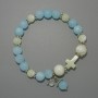 Aquamarine Bracelet (Imitation Acrylic) and Smooth Pearl Beads, diameters 10mm, 8mm, 7.5mm +/-, length 18cm +/- (stretch) with metal inserts