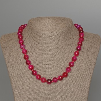Raspberry Agate Necklace, natural stone, faceted bead, 10 mm diameter, 47 cm length