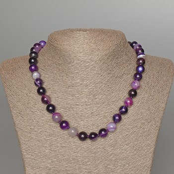 Purple Agate Necklace with Natural Stone Smooth Beads, 10 mm Diameter, 47 cm Length