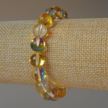 Opal glass bracelet 'Yellow Chameleon' smooth beads, diameter 10.5 mm, length 18 cm (stretch)