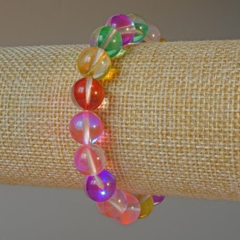 Opal Glass Bead Bracelet, Assorted, Smooth Beads, 10.5 mm Diameter, 18 cm Length (Stretch)