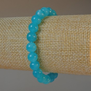 Aquamarine Bracelet with Natural Stone — Smooth Bead, 8.5 mm Diameter, 18 cm Length (Stretch)