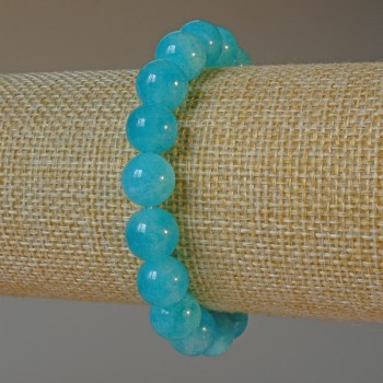 Aquamarine Bracelet - natural stone, smooth bead, 10 mm diameter, 18 cm length ± (stretch)