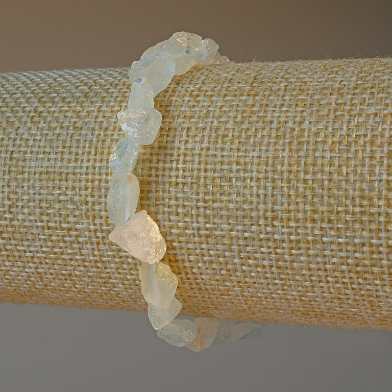 Bracelet with Rock Crystal and Aquamarine, natural unpolished stones, faceted beads, diameter 6x8 mm, length 18 cm (stretch)