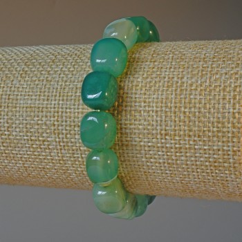 Green agate bracelet, natural stone bar, 9x12 mm, length 18 cm (stretch)
