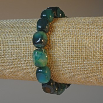 Green Agate Bracelet with Natural Stone Rectangular Beads, 9×12 mm, Length 18 cm ± (Stretch)