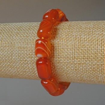 Orange agate bracelet, natural stone bar, 11x15 mm, length 18 cm (stretch)