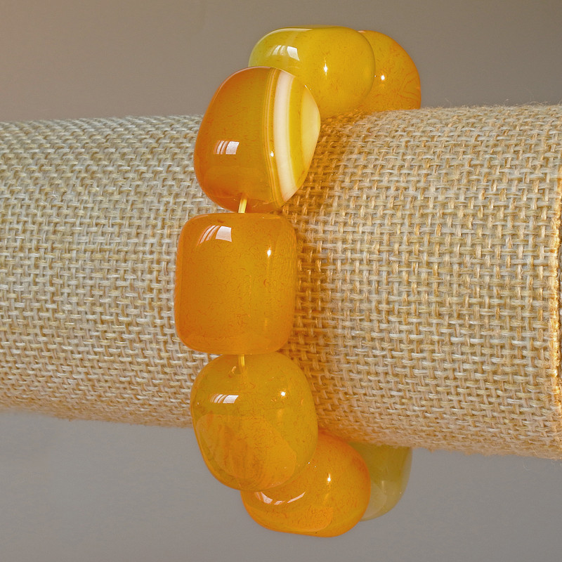 Yellow agate bracelet, natural stone rectangular beads, 15×19 mm, length 18 cm +/- (stretch)