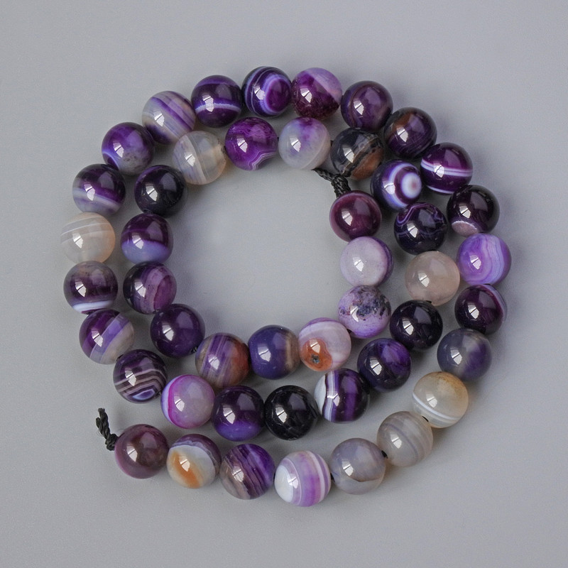Purple agate beads, natural stone, smooth round beads, 8mm diameter, 38cm length on thread