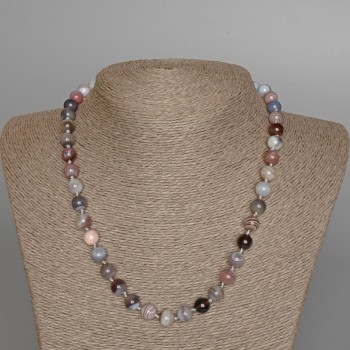 Botswana Agate Necklace, Natural Stone Smooth Beads, 8.5 mm Diameter, 48 cm Length