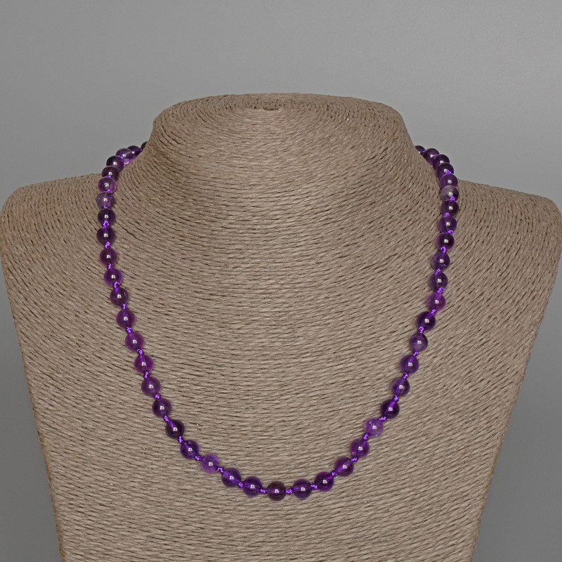 Natural Amethyst Necklace, smooth bead, 6.5 mm diameter, 48 cm length