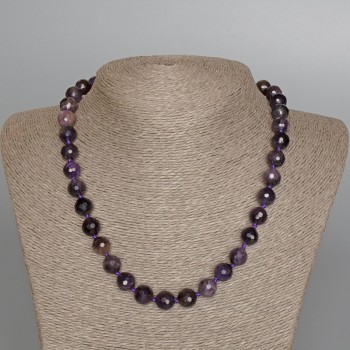 Necklace with natural amethyst, faceted round beads, 10 mm diameter, 49 cm length