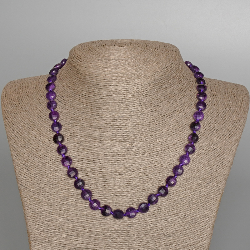 Sugilite Necklace with Natural Stone, Faceted Coin Beads, Approximately 8×5 mm in Diameter, Length 48 cm
