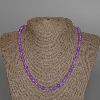 Lavender Amethyst Necklace with Natural Stone Smooth Beads, Diameter 6.5 mm, Length 49 cm