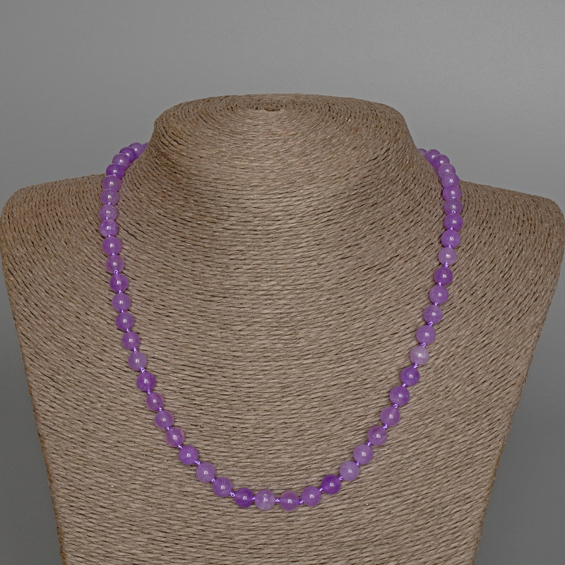 Lavender Amethyst Necklace with Natural Stone Smooth Beads, Diameter 6.5 mm, Length 49 cm