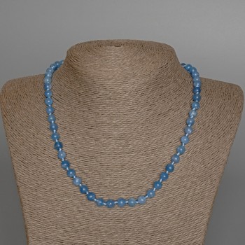 Aquamarine Necklace, natural stone, smooth bead, diameter 6.5 mm, length 48 cm