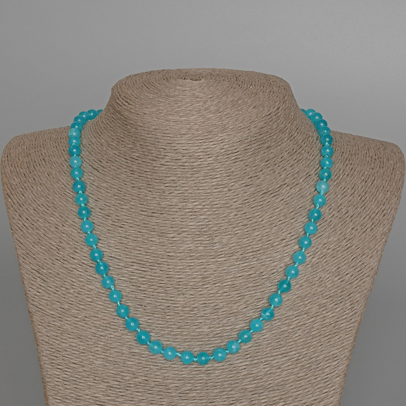 Aquamarine Necklace, natural stone, smooth beads, 6mm diameter, 49 cm length ±
