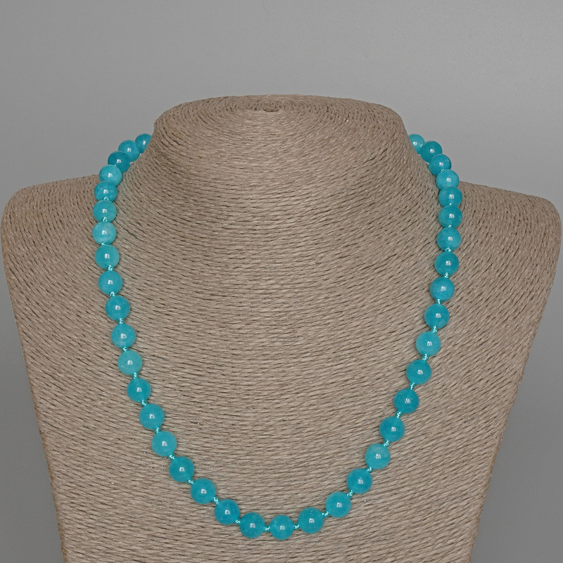 Aquamarine Necklace, natural stone, smooth beads, 8.5 mm diameter, 49 cm length