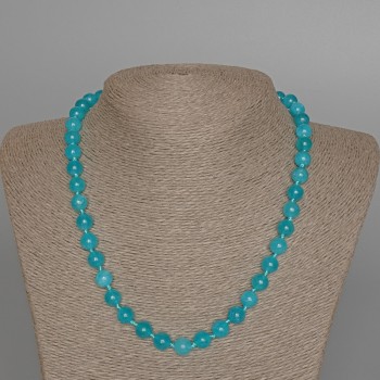 Aquamarine necklace with natural stone smooth beads, 8mm diameter ±, length 49 cm ±