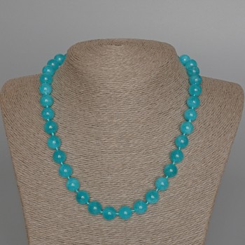 Aquamarine Necklace with natural stone, smooth beads, diameter 10mm±, length 49cm±