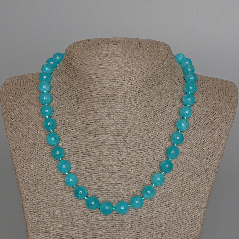 Aquamarine Necklace with natural stone, smooth beads, diameter 10mm±, length 49cm±