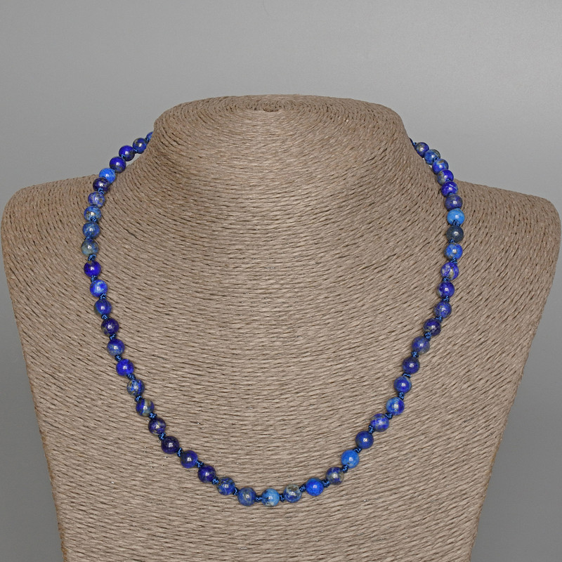 Lapis Lazuli Necklace, natural stone, smooth beads, diameter 6.5 mm, length 47 cm