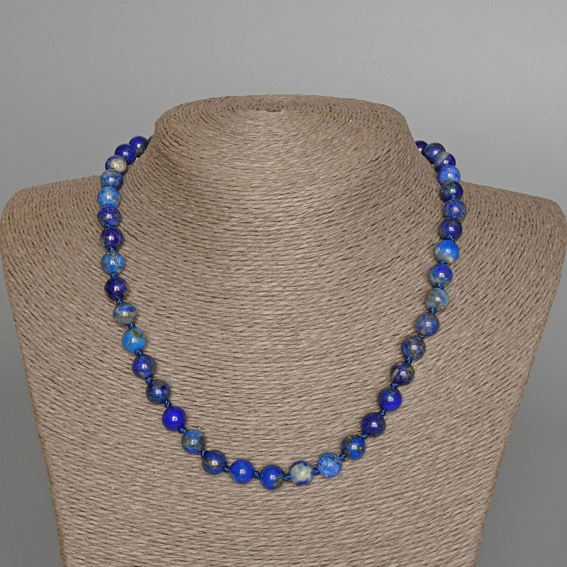 Lapis Lazuli Necklace, natural stone smooth bead, diameter 8mm±, length 47cm±