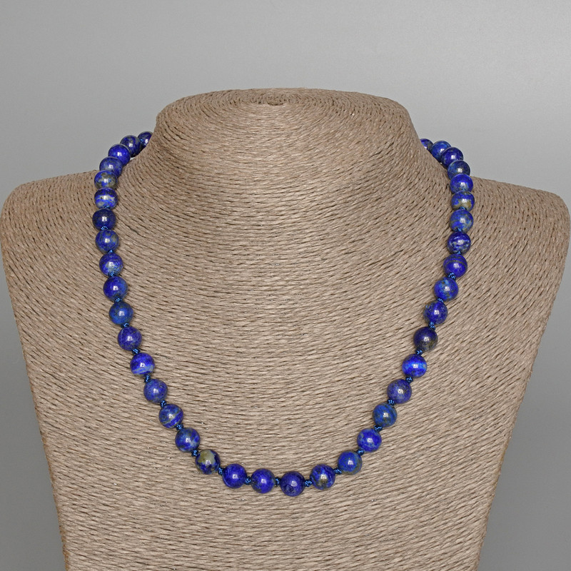 Lapis lazuli necklace natural stone smooth bead, diameter 8mm±, length 48cm±