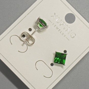 Xuping Stud Earrings with Green Crystal, 6 mm Diameter, Rhodium-Plated