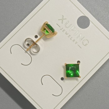 Xuping stud earrings with green crystal, diameter 6 mm ±, 18K gold plating