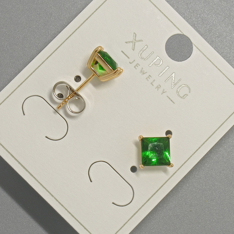 Xuping stud earrings with green crystal, diameter 6 mm ±, 18K gold plating